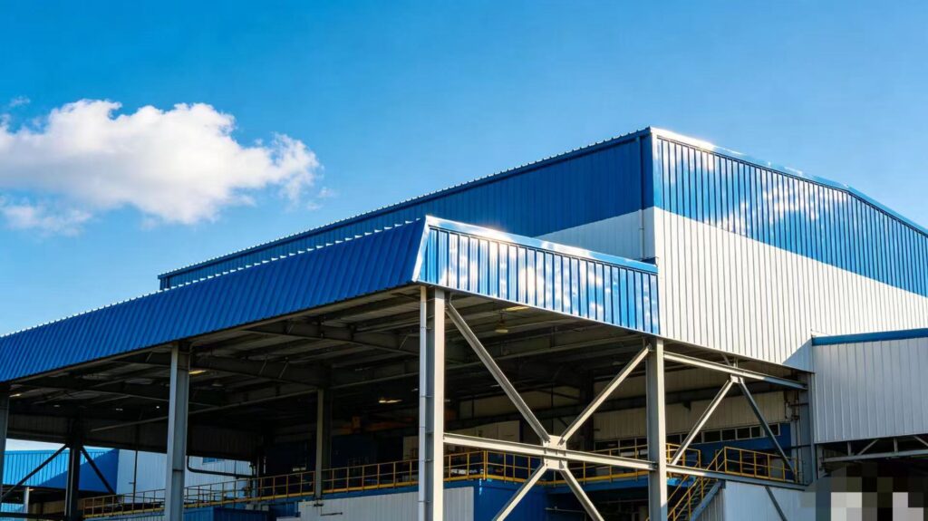 color coated roof tile on steel factory building