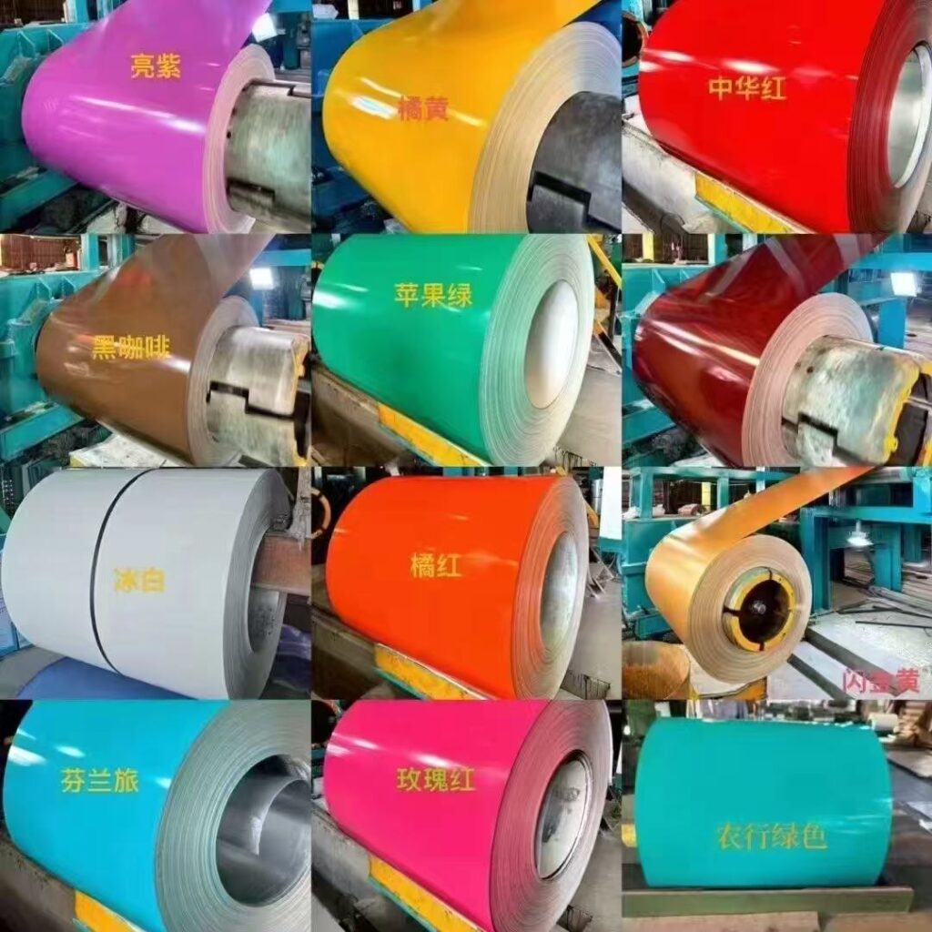 various color color coated sheet PPGI prepainted steel coils in factory warehouse