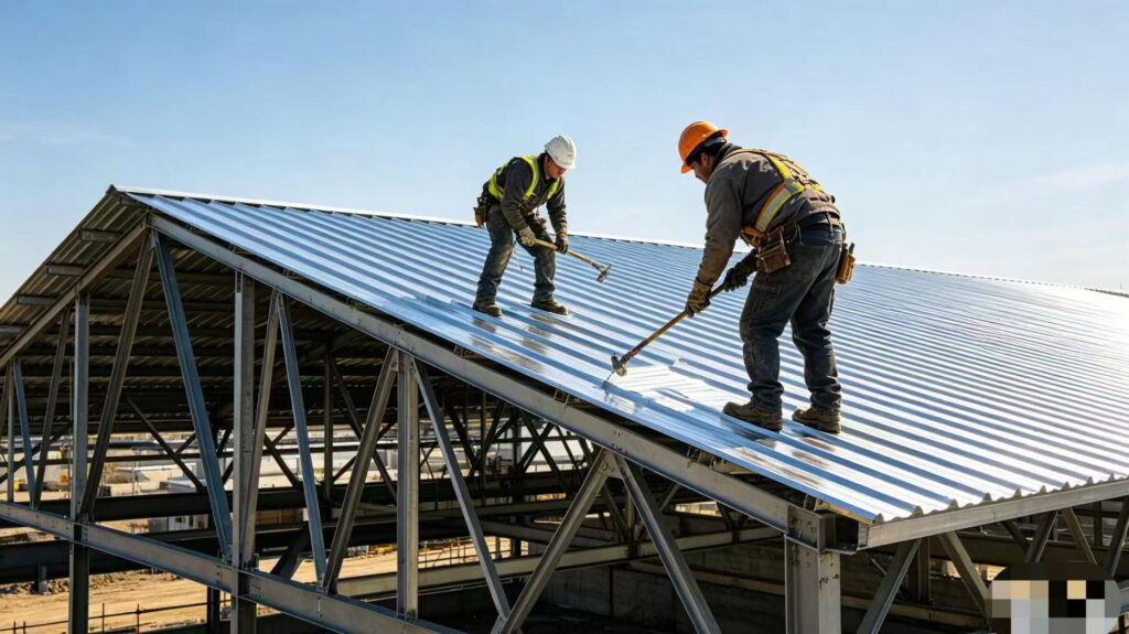Finished single galvanized roof tiles laid on factory building rooftop, hot dipped galvanized corrugated sheets for outdoor construction roofing
