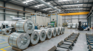 High-quality hot-dip galvanized steel coils in a modern clean production and storage facility
