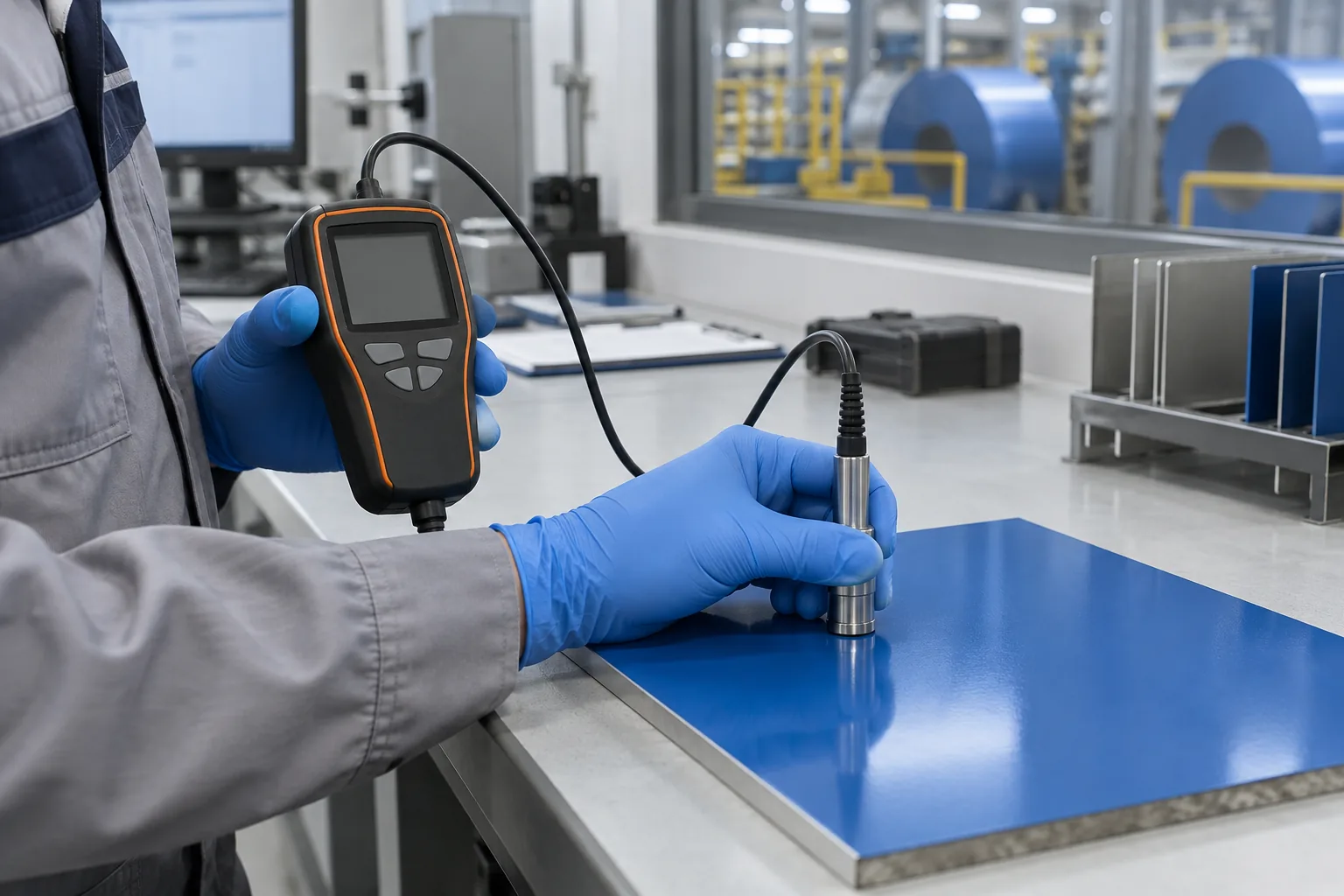 Z275 galvanized coil coating thickness inspection with calibrated measuring equipment