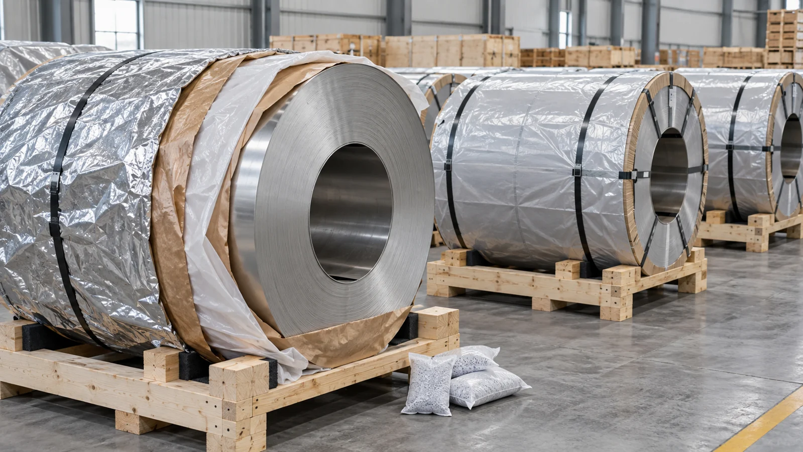 Packaged Z275 galvanized coil prepared for export shipment and storage